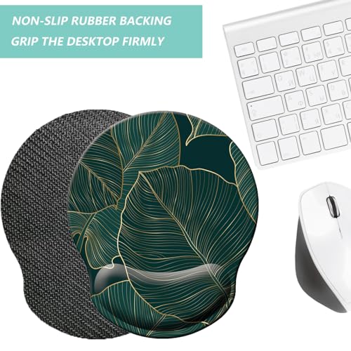 Mouse Pad with Wrist Support, Ergonomic Mouse Pad with Memory Foam Wrist Rest Cushion, Non-Slip Rubber Base Gaming Mice Pad for Home Office Computer Laptop, Green Leaves - color: Green leaves