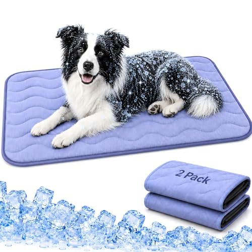 2 Pack Dog Cooling Mats 36" x 25", Q-Max 0.5+ Arc-Chill Fiber Self-Cooling Pet Pads, Thick Durable Cool Touch Crate Mats for Medium Dogs, Cats, Puppies, Non-Slip Washable, Gel-Free Pet-Friendly Design - size: 36" x 25" - 2 Pack/ Small & Medium Dogs