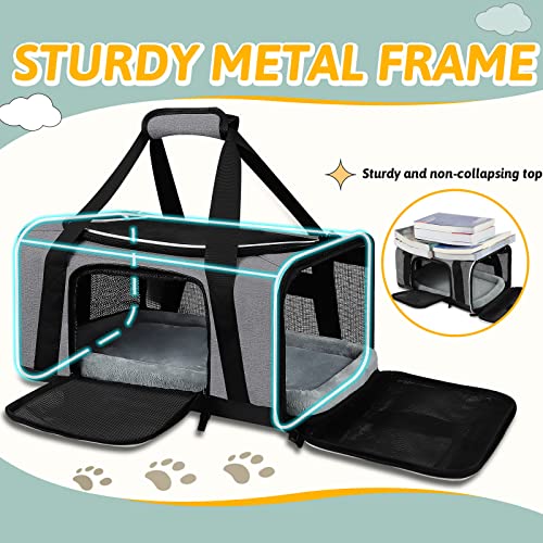 Small Pet Carrier 17" L x 11" W x 9.5" H Airline Approved, Grey | for Alaska Airlines, Lockable Safety Zippers and Anti-Scratch Mesh, Pets Under 10 lbs - color: Grey, size: 17.0"L x 11.0"W x 9.5"H