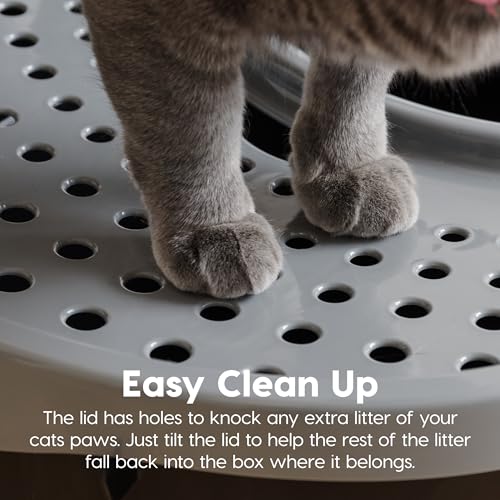 IRIS USA Large Top Entry Cat Litter Box, Hooded Privacy, Black/Gray | Multi-Cat Households, Protected Interior, Enclosed Top Access, Dog Proof Pan, Reduced Tracking, Odor Trapping - color: Black w/ Scoop