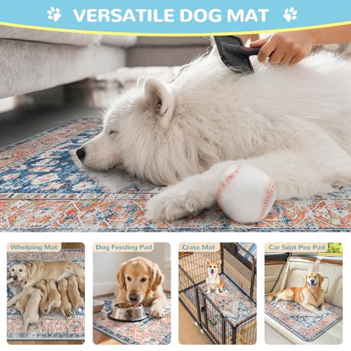 Lahome Super Absorbent Washable Pee Pads for Dogs - Secure Floor Protection - Non-Slip, Leakproof Reusable Pads for Training, Crates & Playpens (2 Pack, 36"x36", Beige Blue) - color: Beige Blue, size: 3FT x 3FT (Pack of 2)