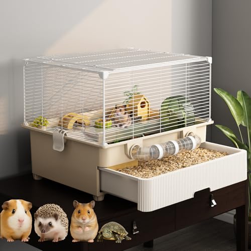 Oneluck 2 Tiers Large Hamster Cages with Accessories,Drawer-Style for Easy Cleaning,Small Animal Habitats for Syrian Hamster,Gerbil, Mice(White)
