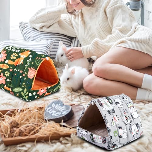 Cinnvoice 4 Pcs Guinea Pig Hideout, Guinea Pig Bed Tunnel, Rabbit Washable Small House Cage Accessories for Bunny Hedgehog Mouse Chinchillas Hamsters Ferrets Bearded Dragons Rats (Wonder Tale,7.9 in) - size: 7.9 in, style: Wonder Tale