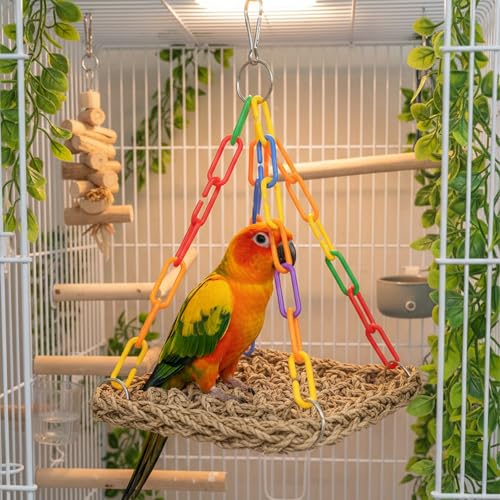Natural Grass Bird Hammock, Climbing Perch for Pets | Woven grass pad fits cages and reptile tanks; 7.09x7.09in size provides climbing and resting space for small pet owners