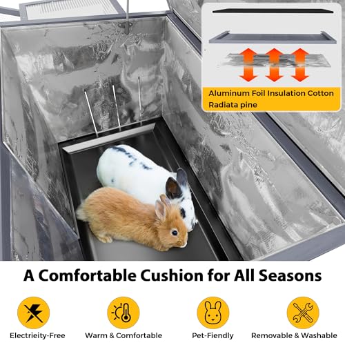 COZIWOW Large Wooden Rabbit Hutch Outdoor Indoor Bunny Cage, 2-Level Small Animal House Enclosure with All-Covered Sloped Roof (Grey with Warm) - color: Grey