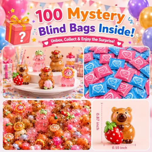 100 PCS Mystery Bag Mini Resin Capybara Blind Bags, Cute Glow in The Dark & Regular Capybara Figurines Surprise Box Toys for Kids, Tiny Collectible Party Favors, Cake Toppers, Phone Case Charms - color: 100pcs Capybara