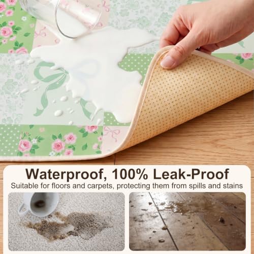 Basumee Splat Mat for Under High Chair, Waterproof & Mess-Proof Floor Mat | 46"×42" Baby Splash Mat, Non Slip Bottom, 4-Layer Fabric, Food & Liquid Catcher, Machine Wash for Boy Girl, Meals, BLW, Craft - color: Green Pink Gingham, size: 46x42 Inches