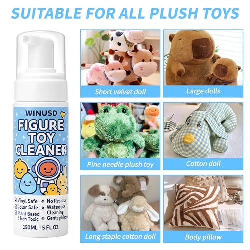 Figure & Plush Toy Cleaner - 5oz Foam Spray for Stuffed Animals & Soft Dolls with Brush & Cloth | No Rinse, Zero Residue, Color-Safe| Safe for Delicate Fabrics & Pets, Christmas Gifts for Plush Lovers