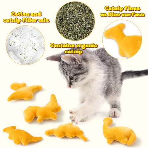 MALLMALL6 Catnip Toys for Cat - 5Pcs Dino Nuggets Cat Toy, Indoor Kitten Chew Bite Kick Dinosaur Chicken Nugget Catmint Interactive Pet Supplies, Cute Pet Gifts for Kitten Lover - style: Dino Nuggets