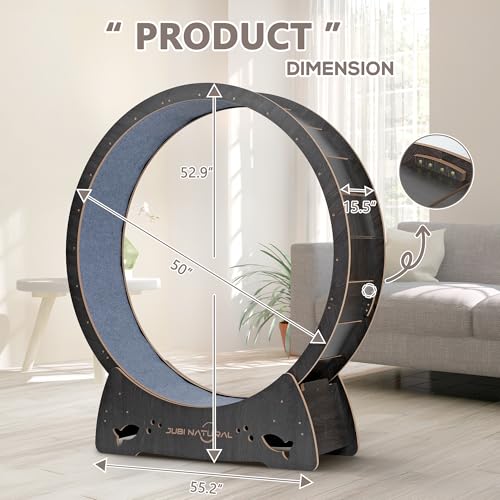50" XL Cat Exercise Wheel, Low-Noise Indoor Treadmill, Black | 50" running diameter, 50 lb capacity, TPE low-noise rollers, under 6 mm gap, safety lock, removable carpet and stable base - color: BLACK, size: 50"