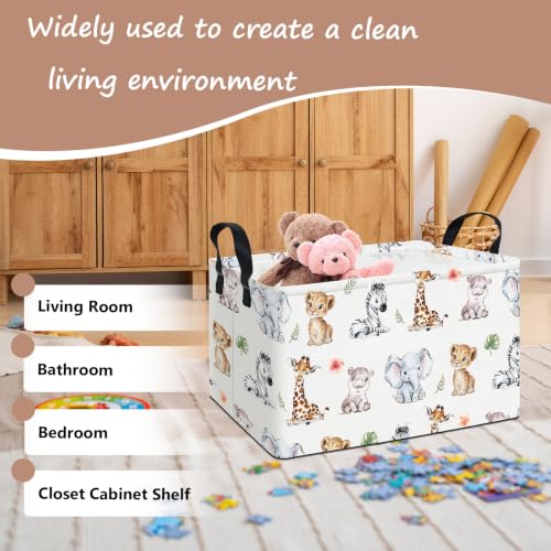 Rectangular Safari Animal Storage Bin, Fabric Closet Organizer Basket | Reinforced side grips, foldable container arranges wardrobe and bedroom daily belongings - color: REC Safari Animal