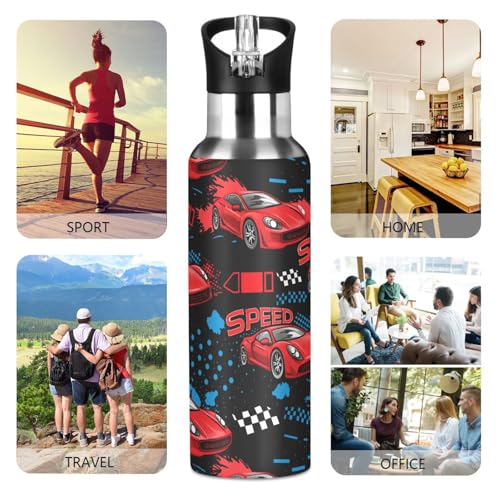 Red Race Car Insulated Sports Water Bottles Vacuum Stainless Steel Mug with Straw Lid & Handle 20 oz for Kids Men Women - color: A1253