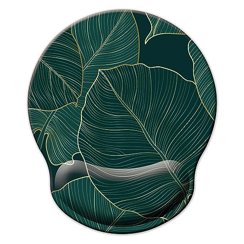 Mouse Pad with Wrist Support, Ergonomic Mouse Pad with Memory Foam Wrist Rest Cushion, Non-Slip Rubber Base Gaming Mice Pad for Home Office Computer Laptop, Green Leaves - color: Green leaves