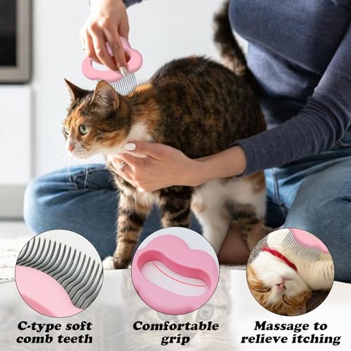 Pet Massage Comb, Cute Comfort Shedding Brush with Elasticity Curved Comb Teeth for Reducing Knots, Relaxing Deshedding Brush for Short Hair & Long Hair Pet Hair Remover (Blue)