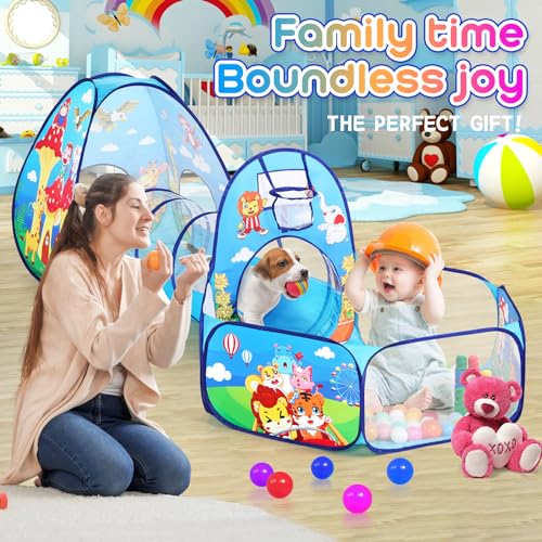 3 in 1 Kids Play Tent for Toddler with Baby Ball Pit and Play Tunnel, Children Indoor Outdoor Playhouse with Climbing Tunnel Toy for Toddlers, Boys and Girls Best Birthday Gifts (3pc Jungle Ball Pit) - style: 3pc Jungle Ball Pit