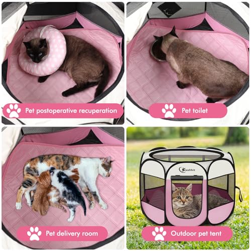 Sieidihit Dog Cat Playpen Tent Crate Cage with Washable Pee Pad, Small Pink | Pet Nursing Enclosure Camping Rest Zone for Recovering Pets New Pet Quarantine Room Portable Pop Up Easy Set up lightweight - color: Pink with Pad