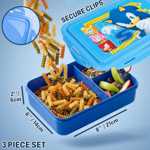 Get Trend Sonic the Hedgehog Boys Lunch Box 3Pc Set | Kids Insulated Lunch Bag with BPA-Free Water Bottle and Snack Box, Back to School Gifts for Boys - color: Blue Sonic