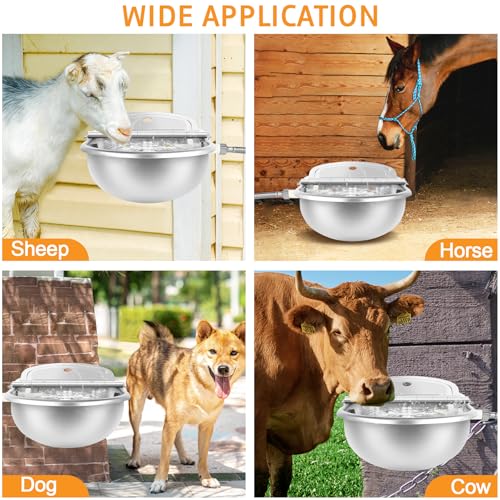 MYFAMIREA Automatic Animal Drinking Water Bowl Stainless Steel Waterer Feeder Farm Dog Dispenser Kit Self Filling for Livestock Horse Goat Water Trough with Float Valve Drain Hole Hose Adapter Bolts - size: 1 PCS
