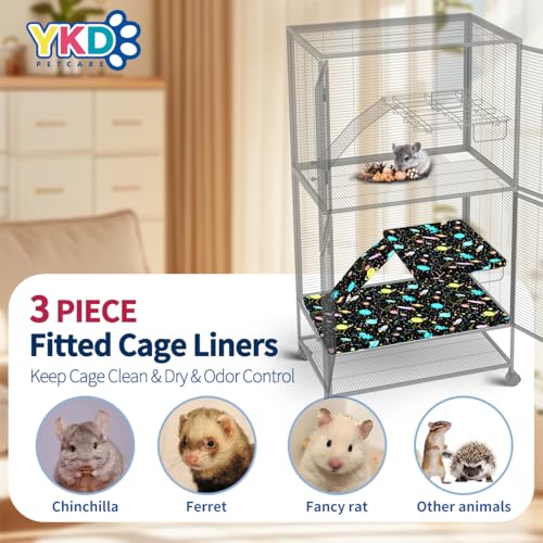 YKD Ferret Cage Liners for Ferret Nation & Critter Nation Cages | Waterproof Chinchilla Cage Accessories, Washable Bedding, for Ferrets, Chinchillas, Rats (Black, Bottom Pan Set) - size: Bottom Pan Set