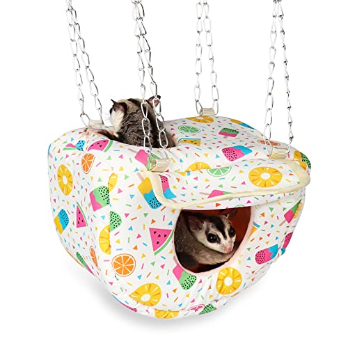 Sugar Glider Pouch Cage Accessories, Small Pet Cage Hammock Guinea Pig Bed Hideout, Rat Hanging Bed with Hideout for Hamster, Squirrel (Fruit White) - color: fruit white