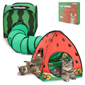 Tailtastic 3-in-1 Watermelon Cat Tunnel with Cube, Tent & Ball for Indoor | 3-way S-tunnel with hide & seek portals & balls, multi-cat cube,30-sec hook-and-loop assembly, foldable for easy storage