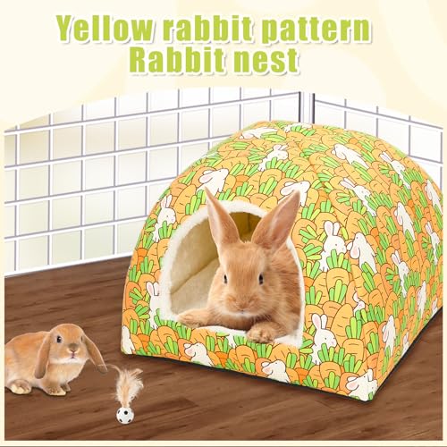 UPINS Rabbit Hideout,Large Bunny Hideout Bed | Washable Rabbit Bed House ,for Guinea Pig Hamster Squirrel Ferret ,Cage Accessories - color: Carrot