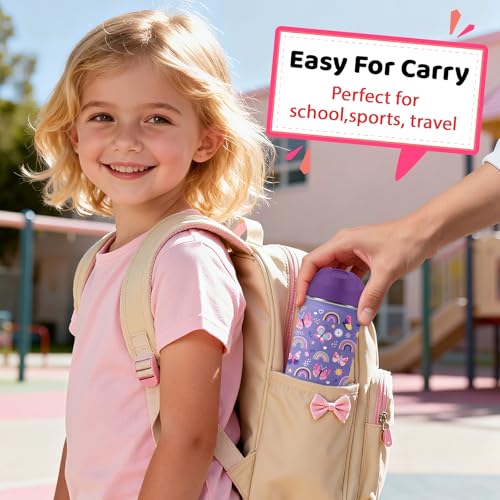 Butterfly Gifts - 18oz Purple Kids Water Bottle with Straw Lid, Stainless Steel Insulated Bottle, Leakproof, BPA-Free, for Girls, School, Travel - Butterfly Rainbow Themed Birthday Gift Cup (1pc) - color: Butterfly1, size: 18 Ounces