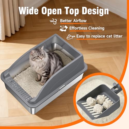 L2 Stainless Steel Litter Box (Dark Grey XL) - color: Dark Grey XL