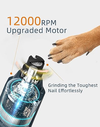 6-Speed Dog Nail Grinder& 5 Grinding Heads with 2 LED Lights | Super Quiet (45 db) Pet Nail grinder 12000RPM & 3 Grinding Ports with Dust Cap Dog Nail Trimmer for Large Medium Small Dogs - size: Blue+5 Heads