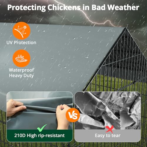 Chicken Coop, 21ft x 3.5ft Chicken Run Pen with Cover for Yard | Waterproof Sunshade Cover, Auto-lock Door, Ground Stake, Metal Portable Chicken Tractor for Poultry, Rabbits & Small Animals - size: 260.0"L x 40.0"W x 40.0"H
