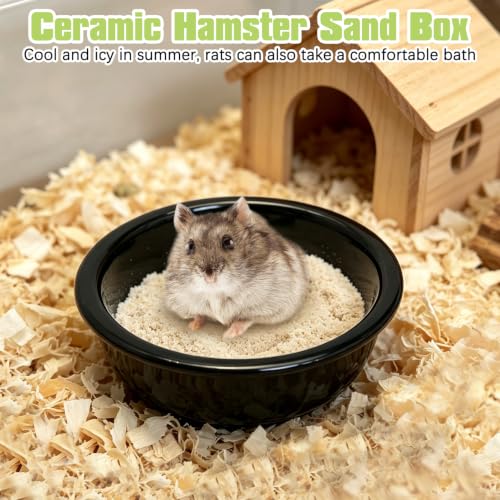 kathson Hamster Sand Bath Box Ceramic Small Animals Shower Bathtub Gerbil Litter Box Mice Bathroom Syrian Hamster Digging Sand Container Cage Accessories for Lemmings (Black) - color: Black