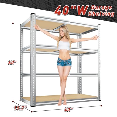 REIBII 40"W Storage Shelves,Adjustable Garage Shelving Rustproof For Pantry | 4-Tier Metal Shelving,Rust-resistant,5MM Thick for Closet Kitchen Basement Laundry,40" W x 19.7''D x 60''H, Silver,2000LBS - size: 40"W x 19.7"D x 60"H