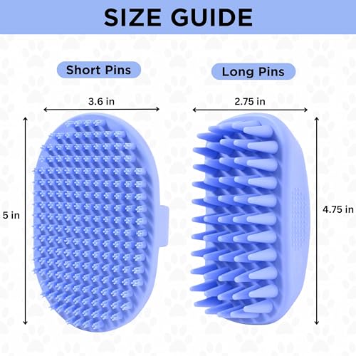 Dog Bath Brush, Easy Wash Scrubber For Bath & Shower, Silicone Brush, 2PACK | Best Dog Scrubber for Bath, Soft Curry Brush For Puppy, Essential Pet Bathing Supplies, Shampoo Brush For Dogs & Cats, 2 PACK - size: Short & Long Pins