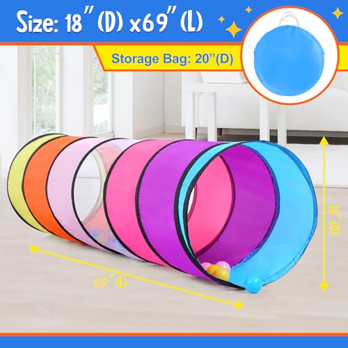 Colorful Play Tent Tunnel for Babies, Toddlers, Kids - with Mesh Windows, Indoor Outdoor Pop Up Tunnel Toy Gift - style: Pink