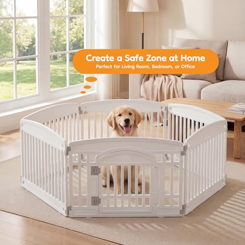 NEWBULIG Dog Playpen 6-Panel, 24IN Puppy Playpen, Stable Dog Play Pen Indoors/Outdoor with Secure Locking Door, Plastic Pet Fence for Small & Medium Dogs | Portable, Secure Locking Door, Indoor Outdoor Yard RV Camping, Small Medium Dogs, White - color: Wh