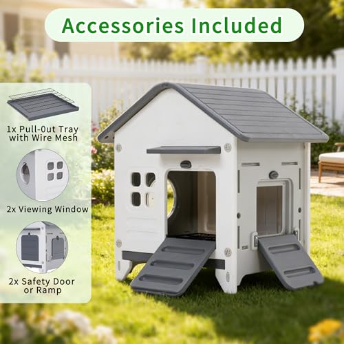 Plastic Rabbit Cage Outdoor Indoor, Bunny Cage Guinea Pig Cages Enclosure | Waterproof Rabbit Hutch Leak-Proof Pull-Out Tray&Chew-Proof, Easy-Clean & Ideal for Small Animal Cage Enclosure - size: 25.6"L x 20.1"W x 27.2"H