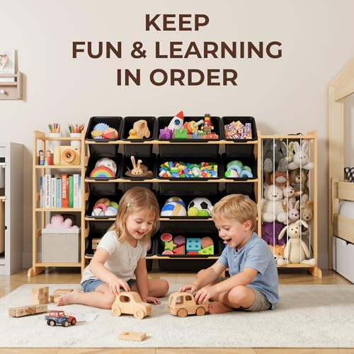 Toy Storage Organizer with Bookshelf and Stuffed Animal Storage - Kids Playroom Organization with Shelves and 16 Toy Bins - Toddler Living Room Toy Box for Lego - Nursery Bedroom Decor Essential - color: Black, size: 67"W,3 Shelves,16 Bins