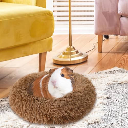 PETKNOWS 2-Pack Winter Guinea Pig Beds Hamster Bed Small Animal Hideout | Thickened Plush and PP Cotton Fabric, Guinea Pig and Hamster Bed, Keeping Warm and Safe, 30cm Size with Inner Cushion - color: Brown, Grey