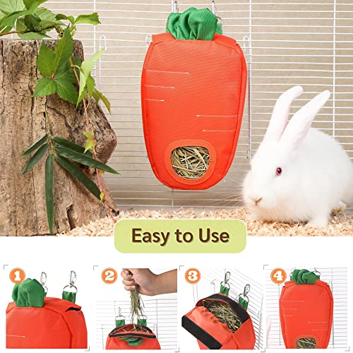 JanYoo Rabbit Food Dispensers Hay Feeder Bag for Guinea Pigs Accessories Storage Manger Hanging Capacity 0.26lb Large - color: G-Carrot 2pcs