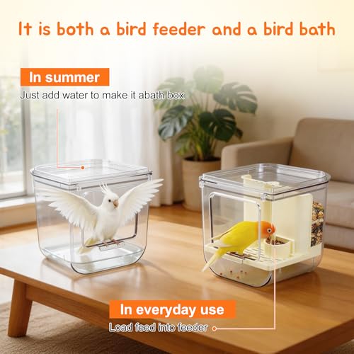 No Mess Bird Feeder Water Dispenser Set, Beige, 1 Set | Multifunctional Seed Feeder, Easy Cleanup Bird Cage Accessories - color: Beige, White