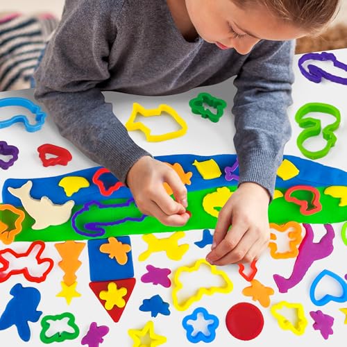 Dough Play Tools Set for Kids, 32 PCS Dough Accessories with Animal Molds and Shaped Cutters, Plastic Cutters Toys for Toddlers, Mixed Colors and Random Colors