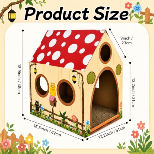 Cinrobiye Cardboard Cat House with Scratcher, Indoor Cat Condo Cat Cave Hideout with Scratch Pad, Cardboard Cat Playhouse Bed for Cats, Kittens, Rabbits & Small Pets (Mushroom) - color: Mushroom