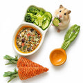 4 Pcs Cute Divided Ceramic Food Bowl and Food Scoop, 2 Chew Toy for Teeth, for Dwarf Syrian Hamsters Gerbils Mouse Degus or Other Similar-Sized Small Pets