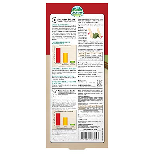 Oxbow Harvest Stacks, Timothy Hay, Rabbits & Guinea Pigs, Carrot, 35 oz | Compressed Timothy Hay Stacks For Rabbits, Guinea Pigs & Chinchillas, Less Dusty, Travel Friendly, Easy to Feed, Made in USA