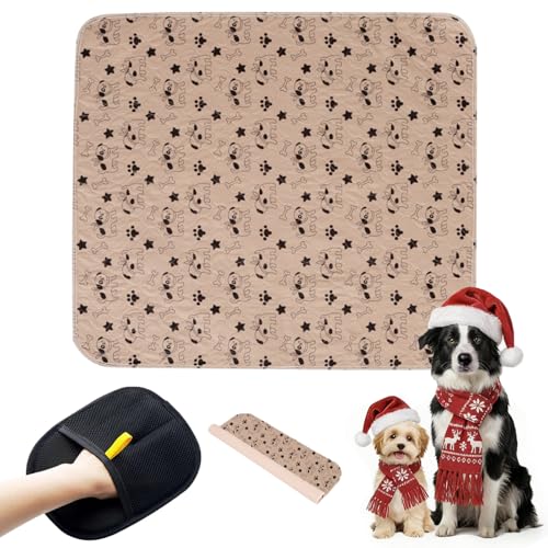 Puppy Pee Pads with Pheromones, Washable Puppy Training Pads for Dogs Reusable Puppy Potty Pads for Dogs and Cats(with Pet Hair Removal Gloves) - color: Brown Puppy, size: Large