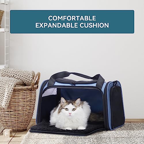 PETSFIT Pet Carrier, Blue, Small and Medium Cats, Puppies Up to 12 Lbs | Dog Carrier, Airline Approved, Collapsible Soft Sided, TSA Approved, Cat Travel Carrier - color: Blue, size: Medium