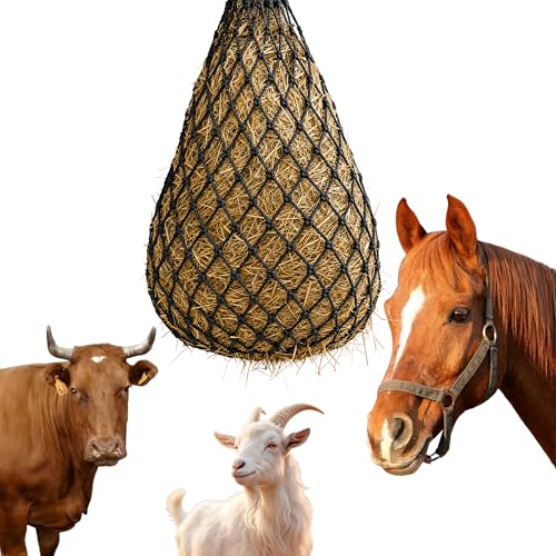 FRUITEAM Hay Nets for Horses, Heavy Duty Hay Bags with 2" Hole, Durable Hanging Hay Net for Goat Sheep, Slow Feed Hay Net with Upgraded Anti-Biting Nylon Rope (35" Length)