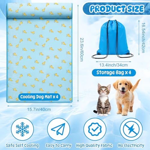 DoubleFill 4 Pack Cooling Pet Mats 15.7" x 23.6" Cooling Dog Beds with Supportive Pillow Self Ice Washable Cool Pads Summer Cat Sleeping Pad with Storage Bag for Summer Crate Floor (Small, Blue) - size: Small, style: Blue