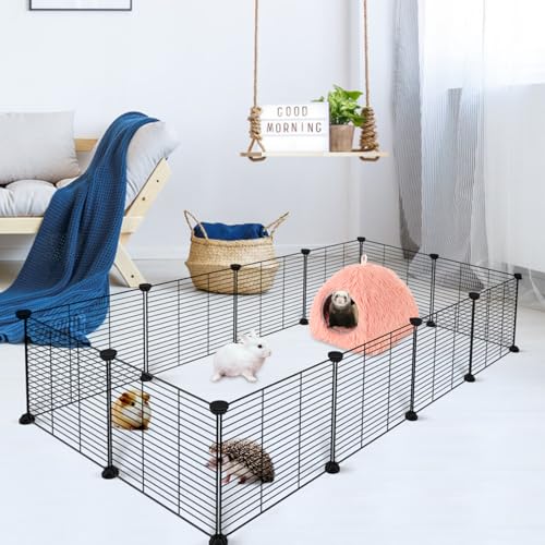 YUEPET Guinea Pig Bed, Warm Rabbit Bed, Bunny Hideout, Pink Plush Cave | Cozy Rabbit Hideout, Long-Plush Fabric, Removable Washable Cushion, 2-in-1 Cave & Sofa Bed, Pink, Semi-Closed Design - color: Pink