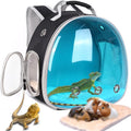 Bearded Dragon Travel Carrier Backpack with Soft Warm Mat Set,Lizard Backpack Carrier,Space Capsule Clear Bubble Window Astronaut Reptile Carrier Backpack for Guinea Pig,Sugar Glider,Bunny - color: Blue